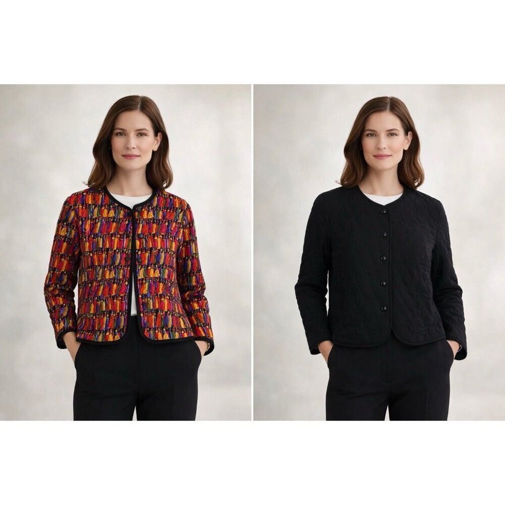 VTG GALINDA 100% Silk Reversible Cardigan Jacket XS Career Professional Artsy